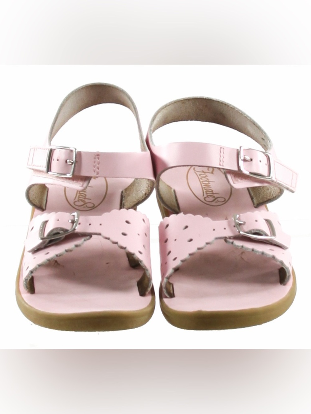 🌸 Girls Pink Scalloped Leather Sandals | Size 9 | Hidden Velcro Closure 🌸